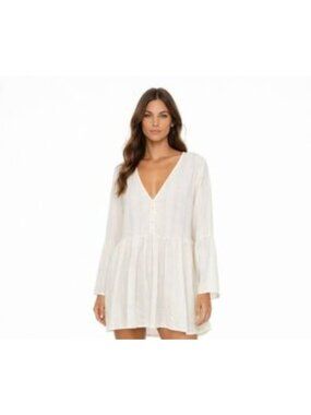 summersalt White V-Neck Long Sleeve Swim Coverup